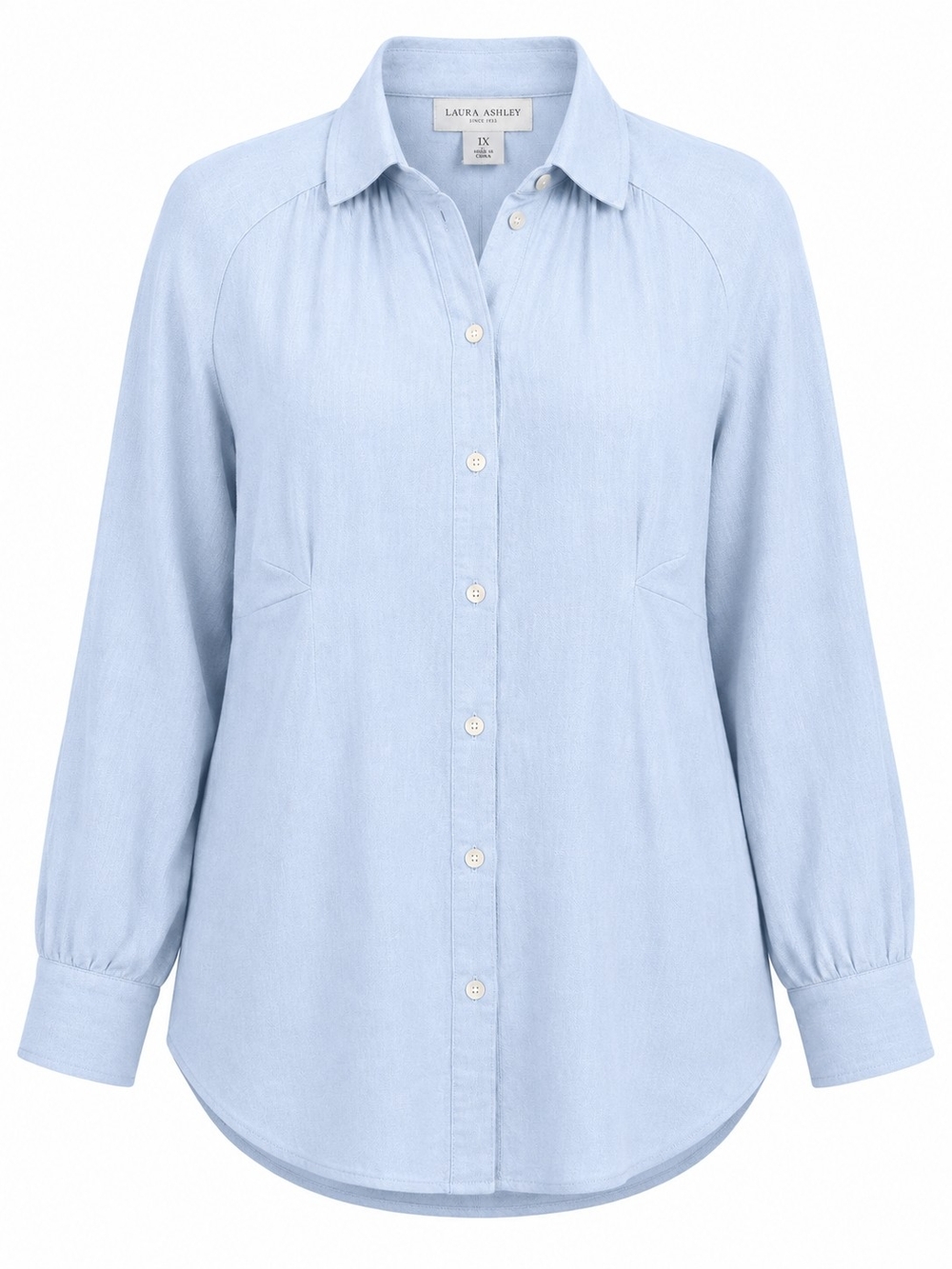 LAURA ASHLEY | Linen Blend Button Down Collared Shirt Cottagecore Blue | 1X